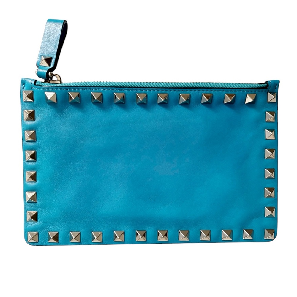 VALENTINO Garavani Rockstud Blue Zip Pouch Bag - Picture 3 of 5